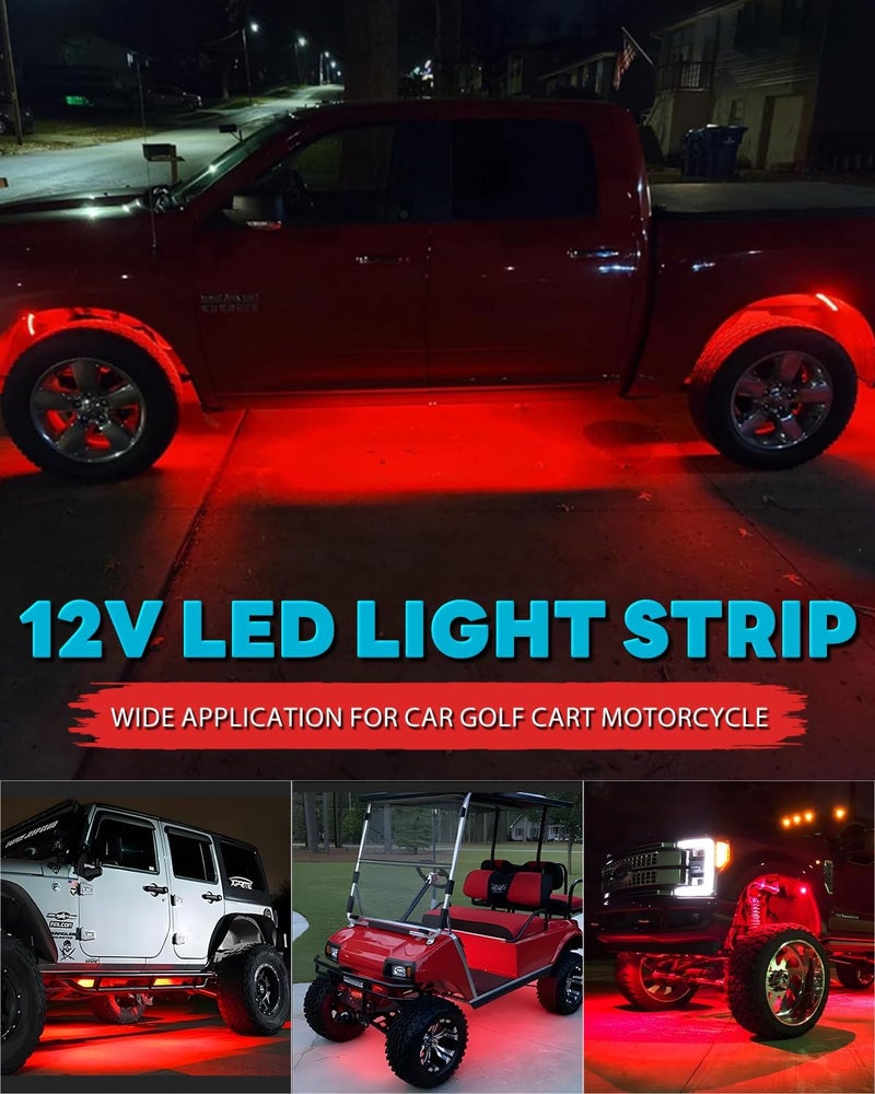 Miisiya شريط إضاءة LED 12 فولت قابل للتوصيل بطول 24 بوصة أضواء LED حمراء للسيارة وعربة الجولف والدراجة النارية والقارب وخزانة مقاومة للماء، 4 عبوات - Image 5